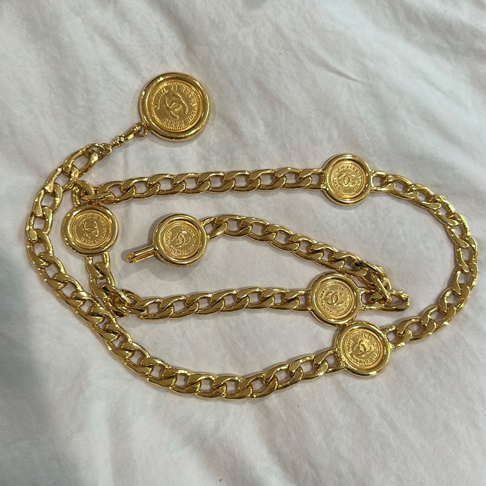 Vintage Chanel 6 medallion coin charms chain belt